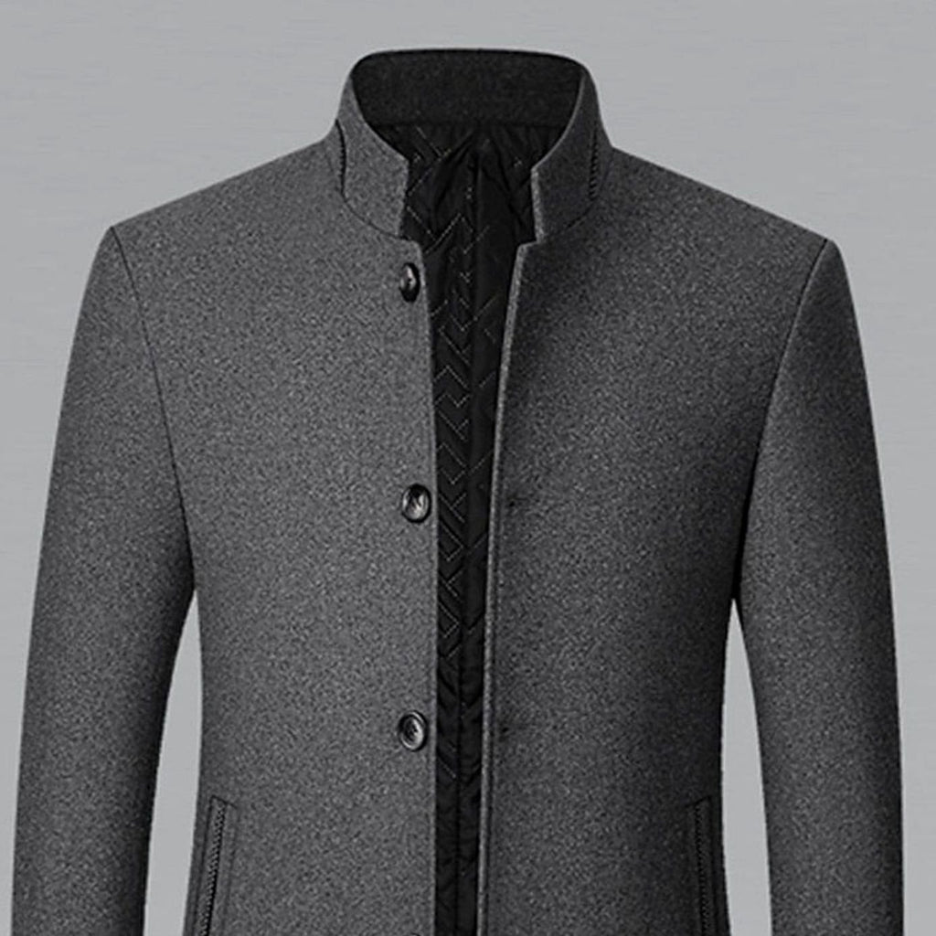 Men's Wool Stand-Collar Tailored Button-Front Overcoat