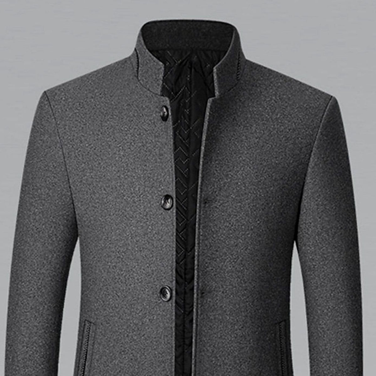 Men's Wool Stand-Collar Tailored Button-Front Overcoat