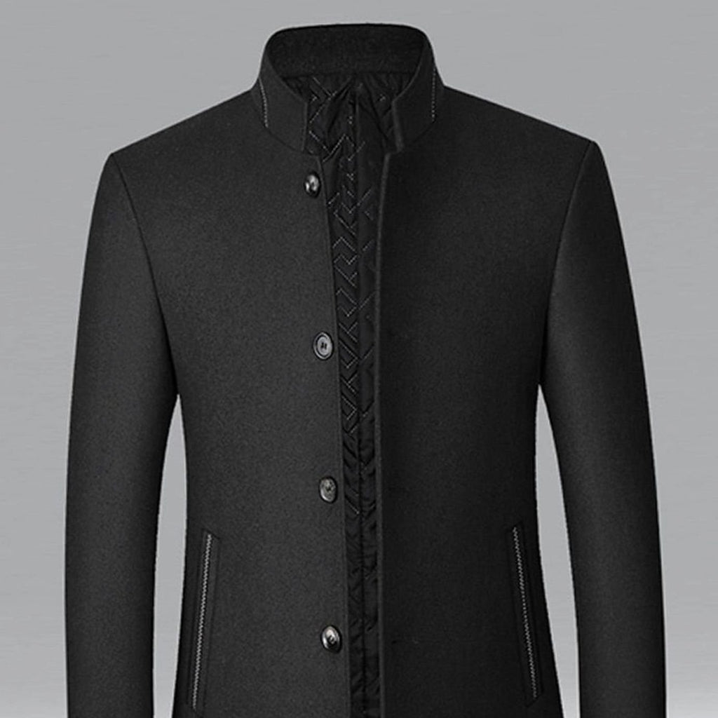 Men's Wool Stand-Collar Tailored Button-Front Overcoat