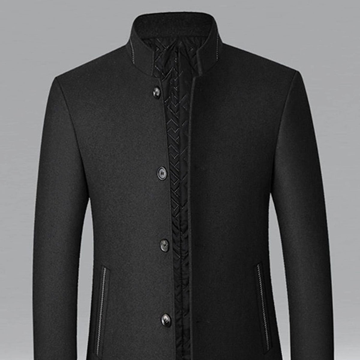 Men's Wool Stand-Collar Tailored Button-Front Overcoat