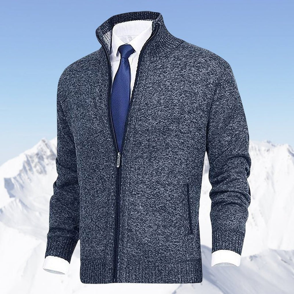Men's Zip-Up Fleece-Lined Knit Mens Cardigan Sweater - Blue