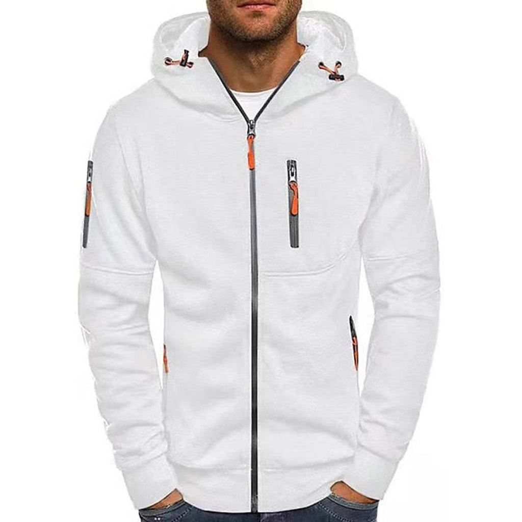 Men's Zip-Up Hooded Mens Knit Sweater Fleece Pullover - White