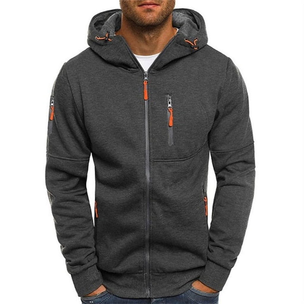 Men's Zip-Up Hooded Mens Knit Sweater Fleece Pullover - Dark Gray