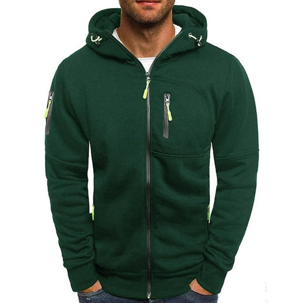 Men's Zip-Up Hooded Mens Knit Sweater Fleece Pullover - Green