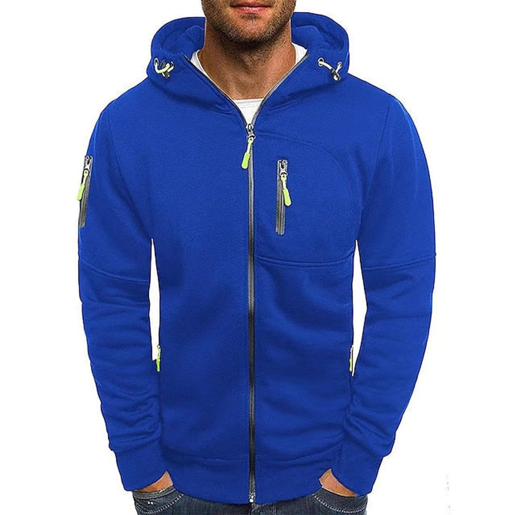 Men's Zip-Up Hooded Mens Knit Sweater Fleece Pullover - Blue