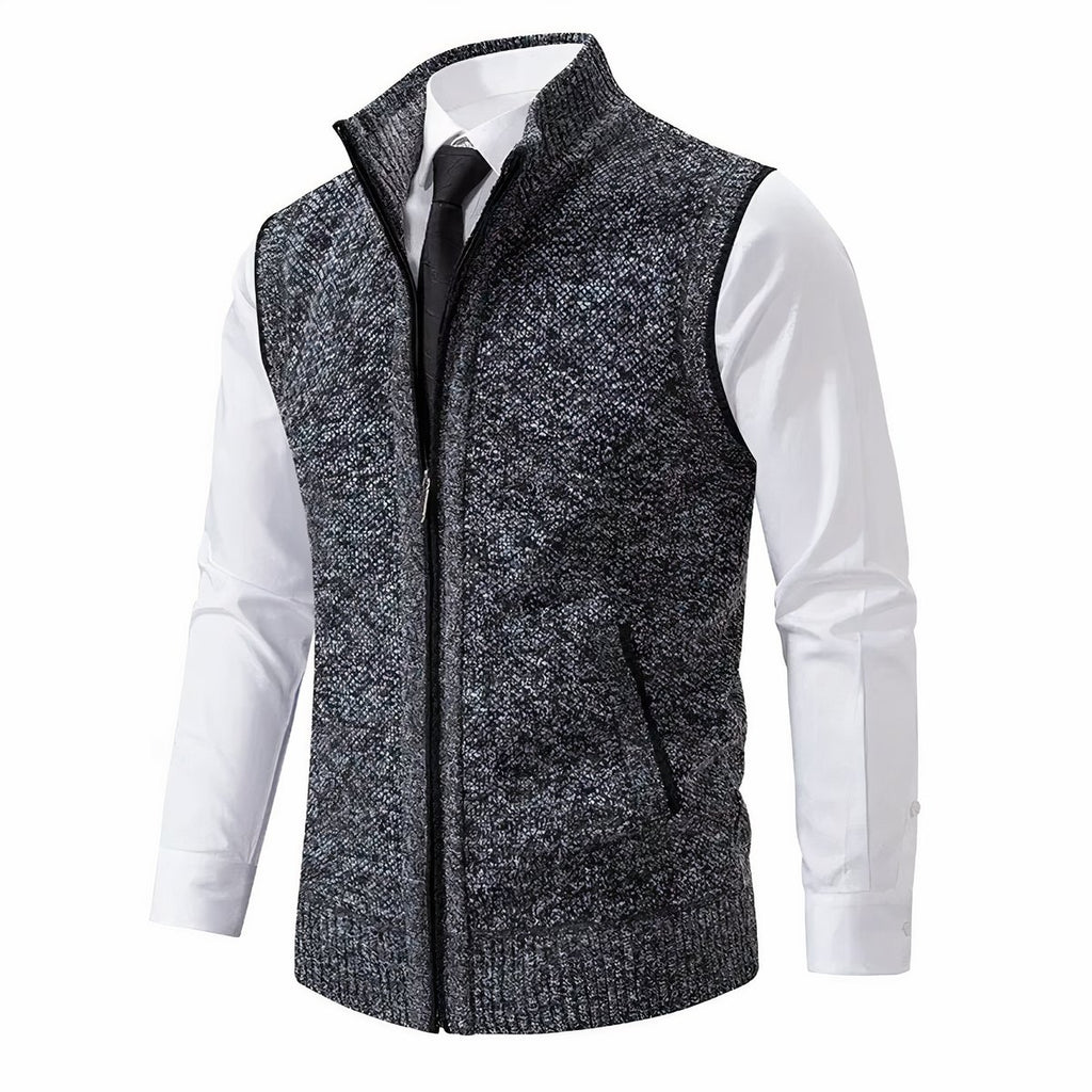 Men's Zip-Up Sleeveless Knit Mens Cardigan Sweater Vest - Dark Gray