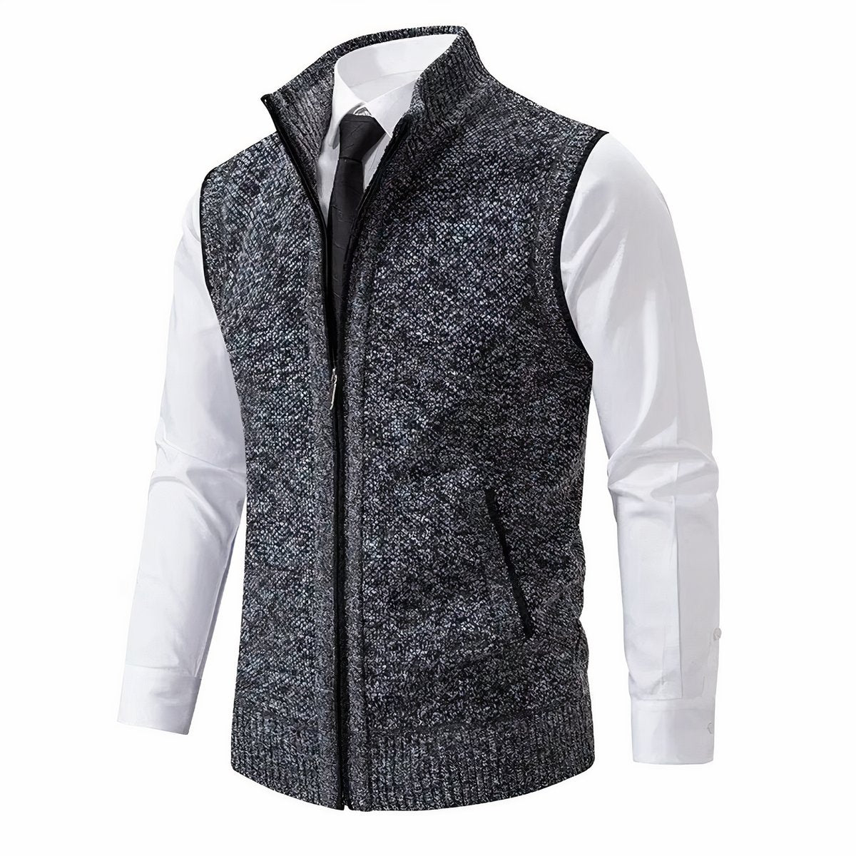 Men's Zip-Up Sleeveless Knit Mens Cardigan Sweater Vest - Dark Gray
