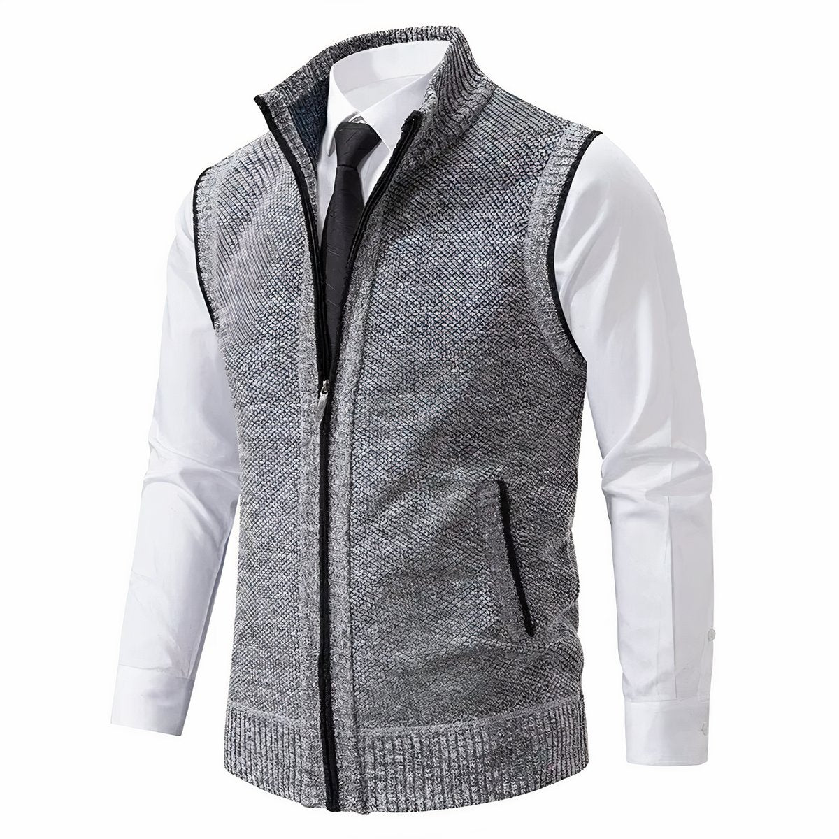 Men's Zip-Up Sleeveless Knit Mens Cardigan Sweater Vest - Light Gray