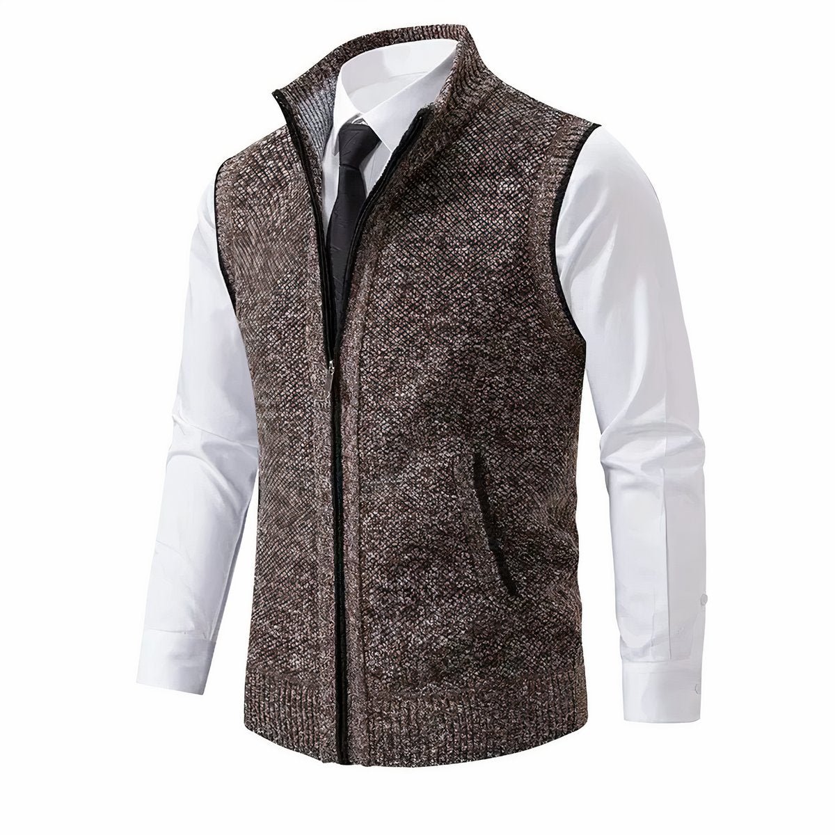 Men's Zip-Up Sleeveless Knit Mens Cardigan Sweater Vest - Brown