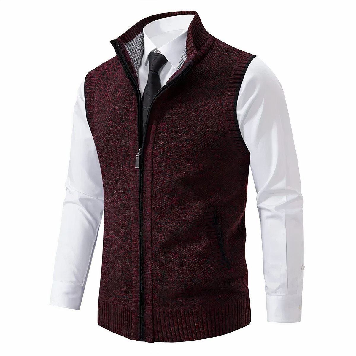 Men's Zip-Up Sleeveless Knit Mens Cardigan Sweater Vest - Red