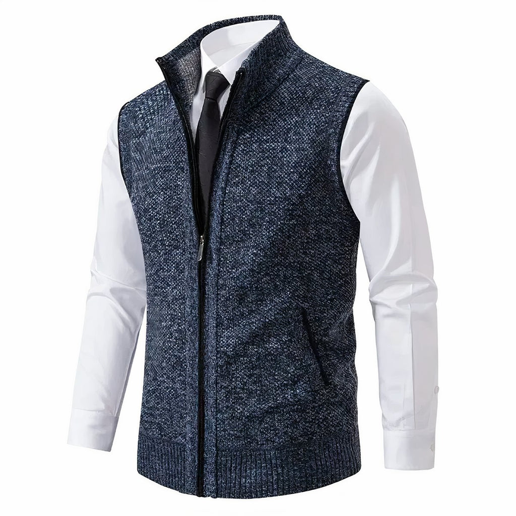 Men's Zip-Up Sleeveless Knit Mens Cardigan Sweater Vest - Blue