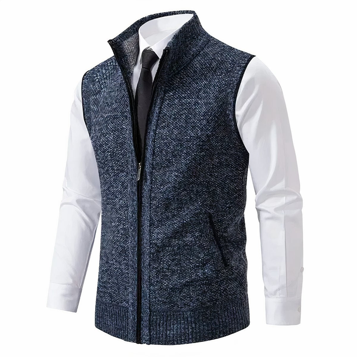 Men's Zip-Up Sleeveless Knit Mens Cardigan Sweater Vest - Blue