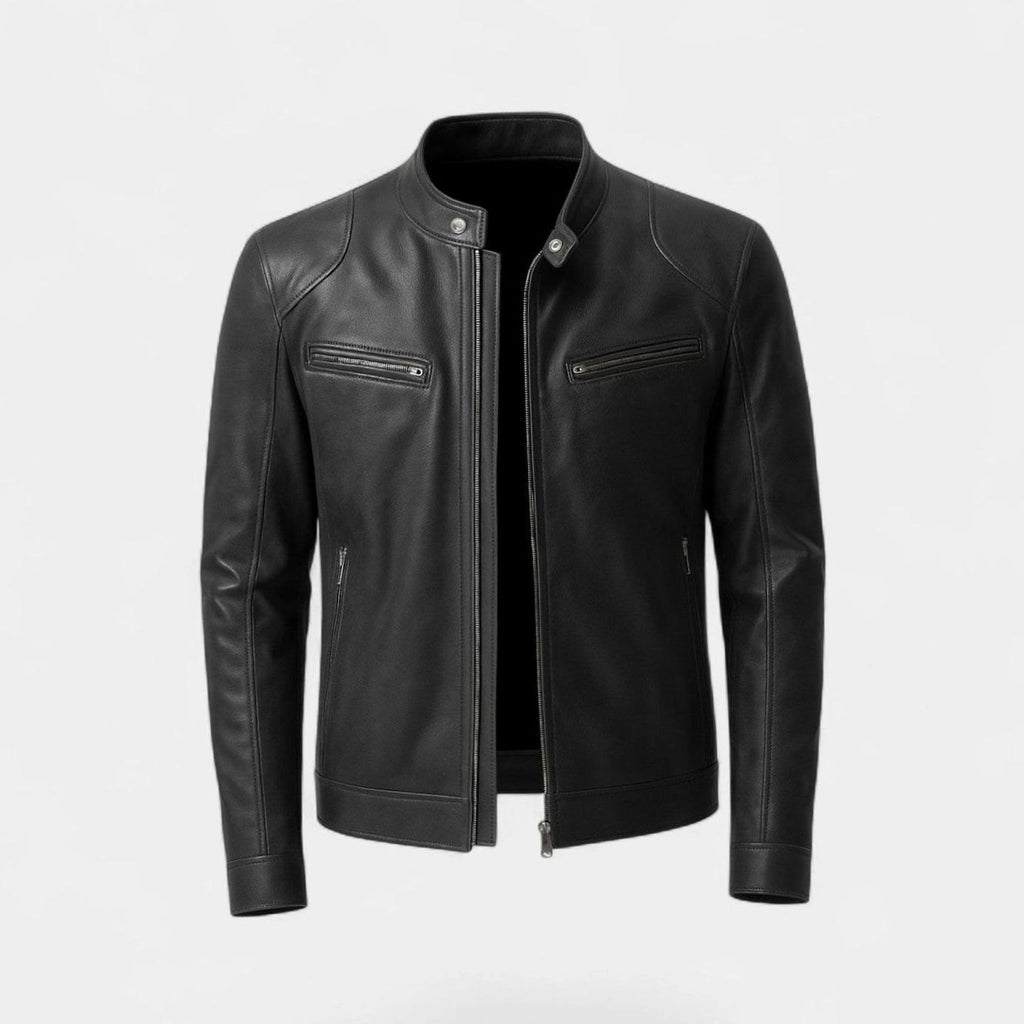 Men's Zip-Up Structured Sculpted Faux Leather Biker Jacket - Dark Gray