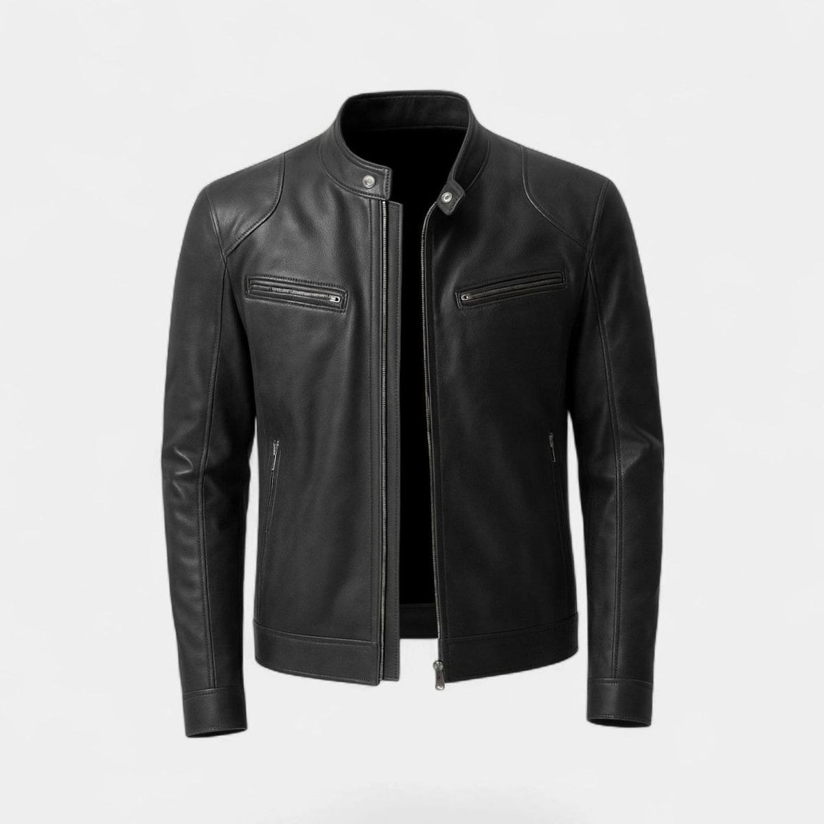 Men's Zip-Up Structured Sculpted Faux Leather Biker Jacket - Dark Gray