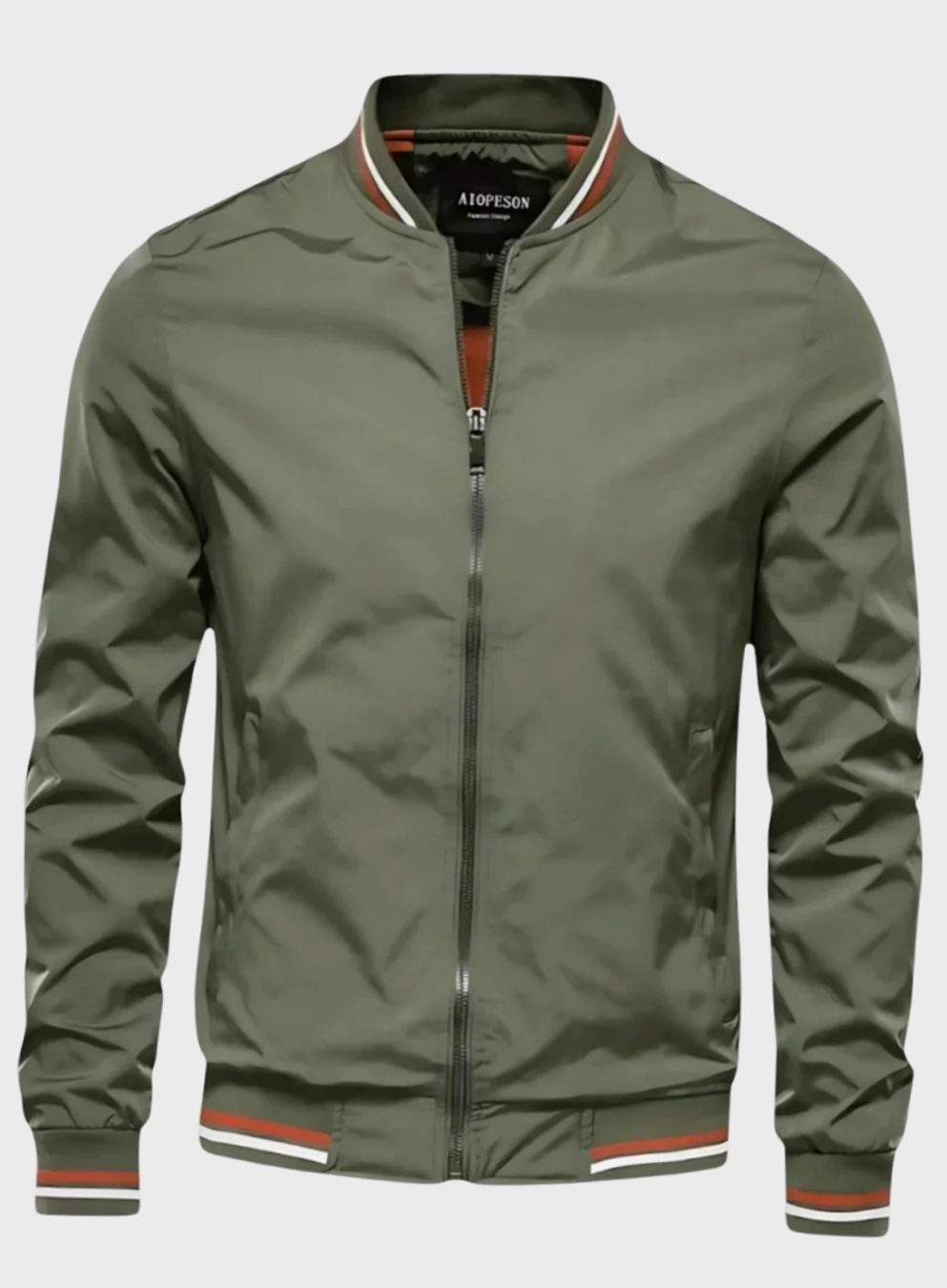 Men's Zip-Up Varsity Bomber Jacket Ribbed Collar