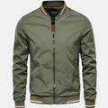 Men's Zip-Up Varsity Bomber Jacket Ribbed Collar - Green