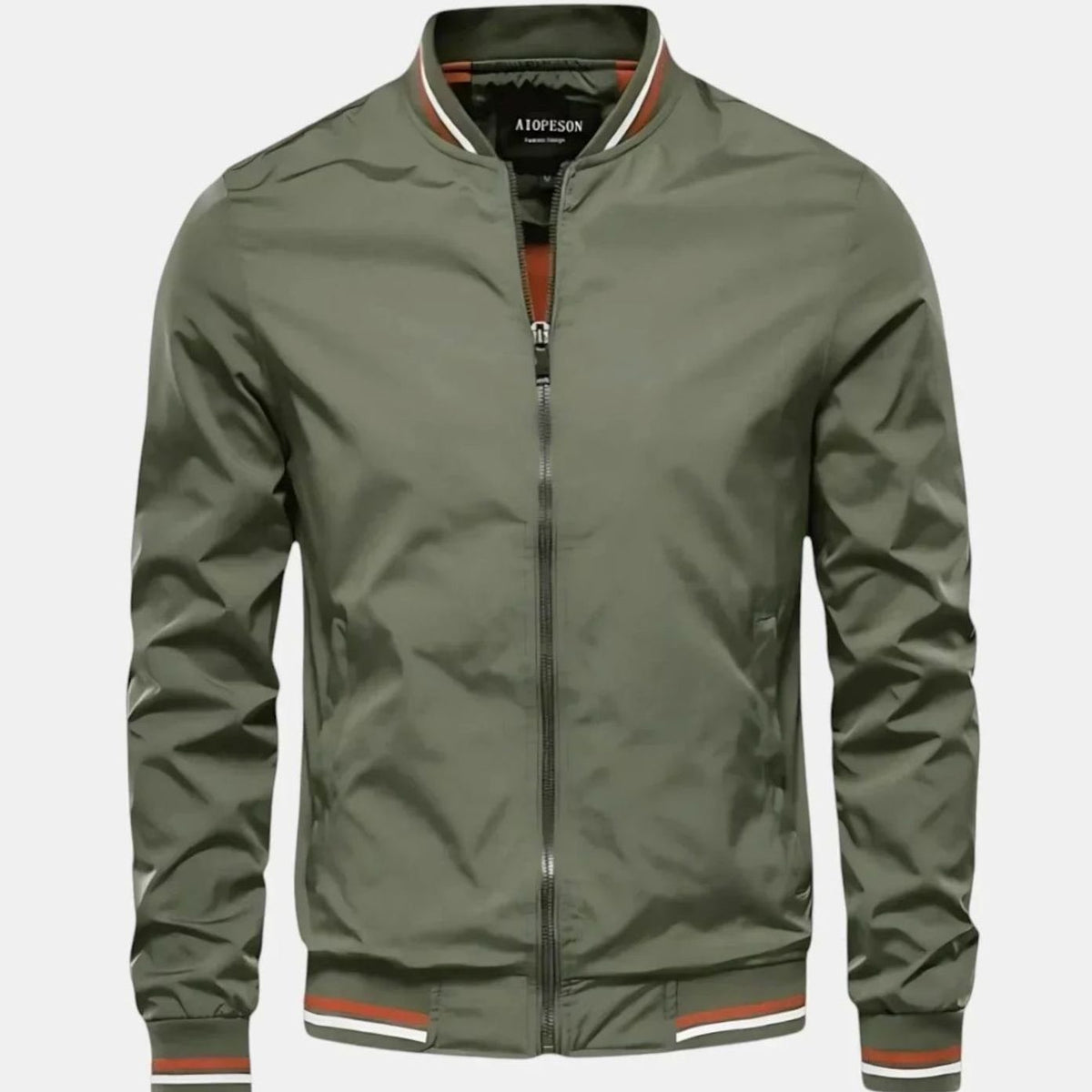 Men's Zip-Up Varsity Bomber Jacket Ribbed Collar - Green