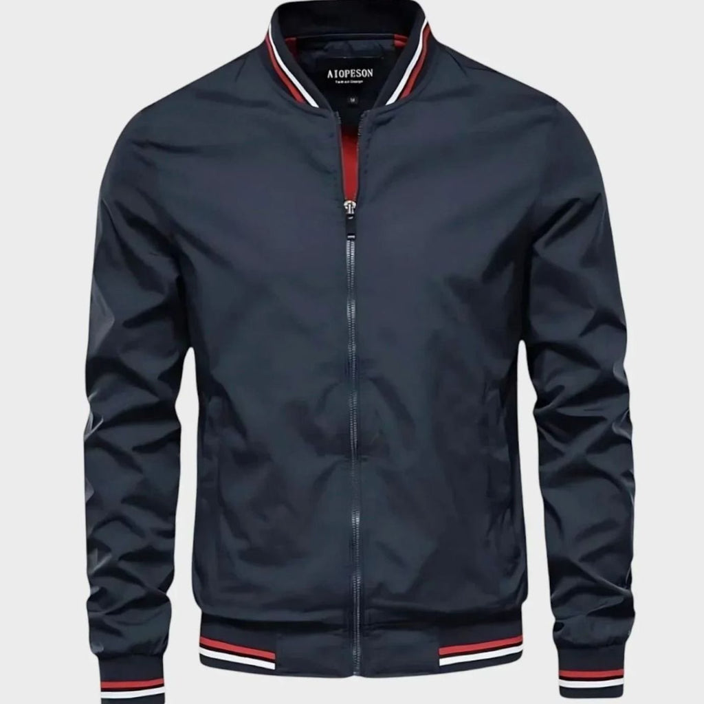 Men's Zip-Up Varsity Bomber Jacket Ribbed Collar - Navy