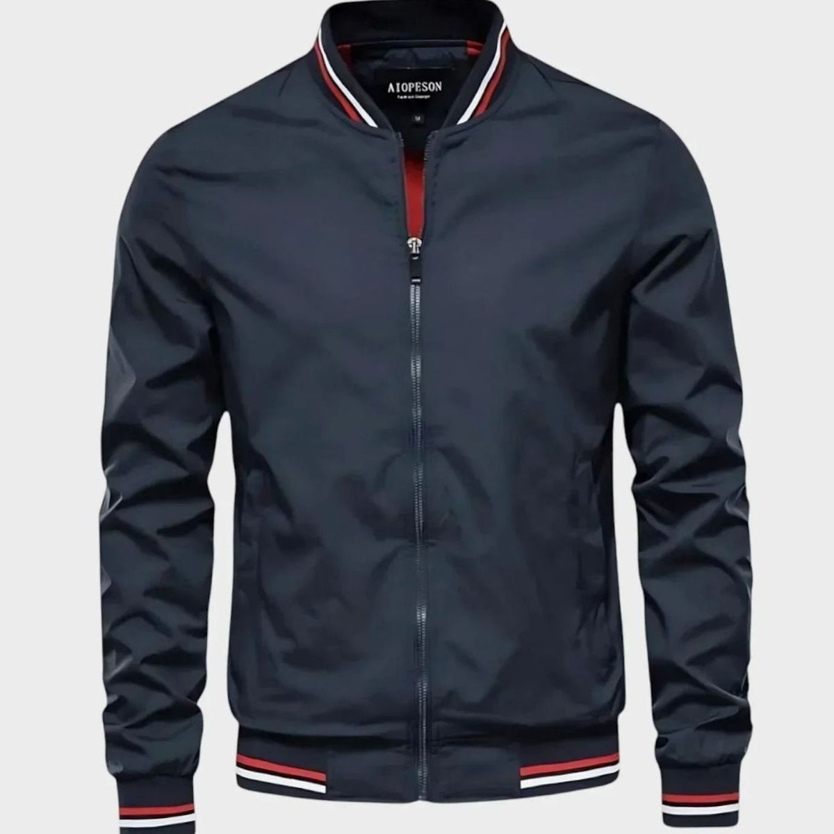 Men's Zip-Up Varsity Bomber Jacket Ribbed Collar - Navy
