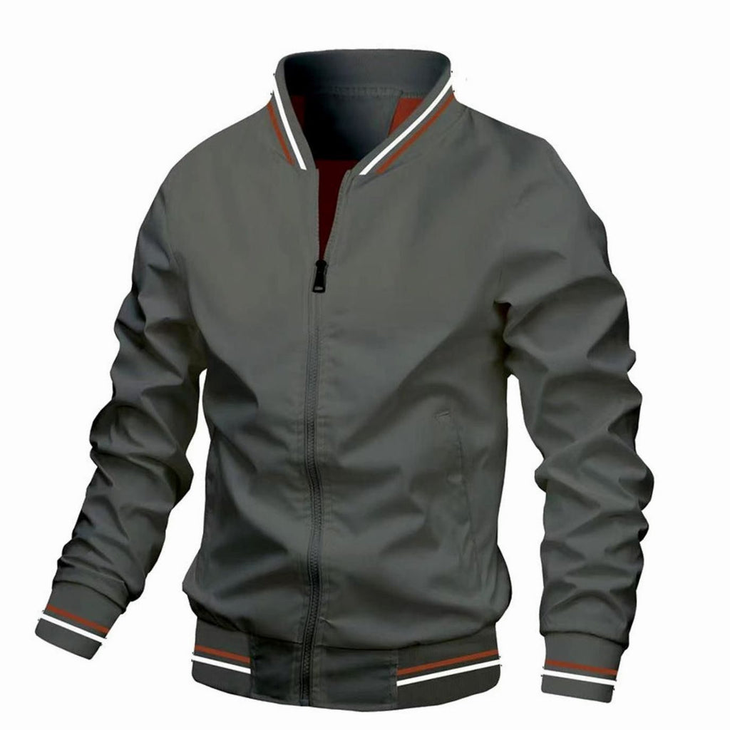 Men's Zip-Up Varsity Bomber Jacket Ribbed Collar - Gray