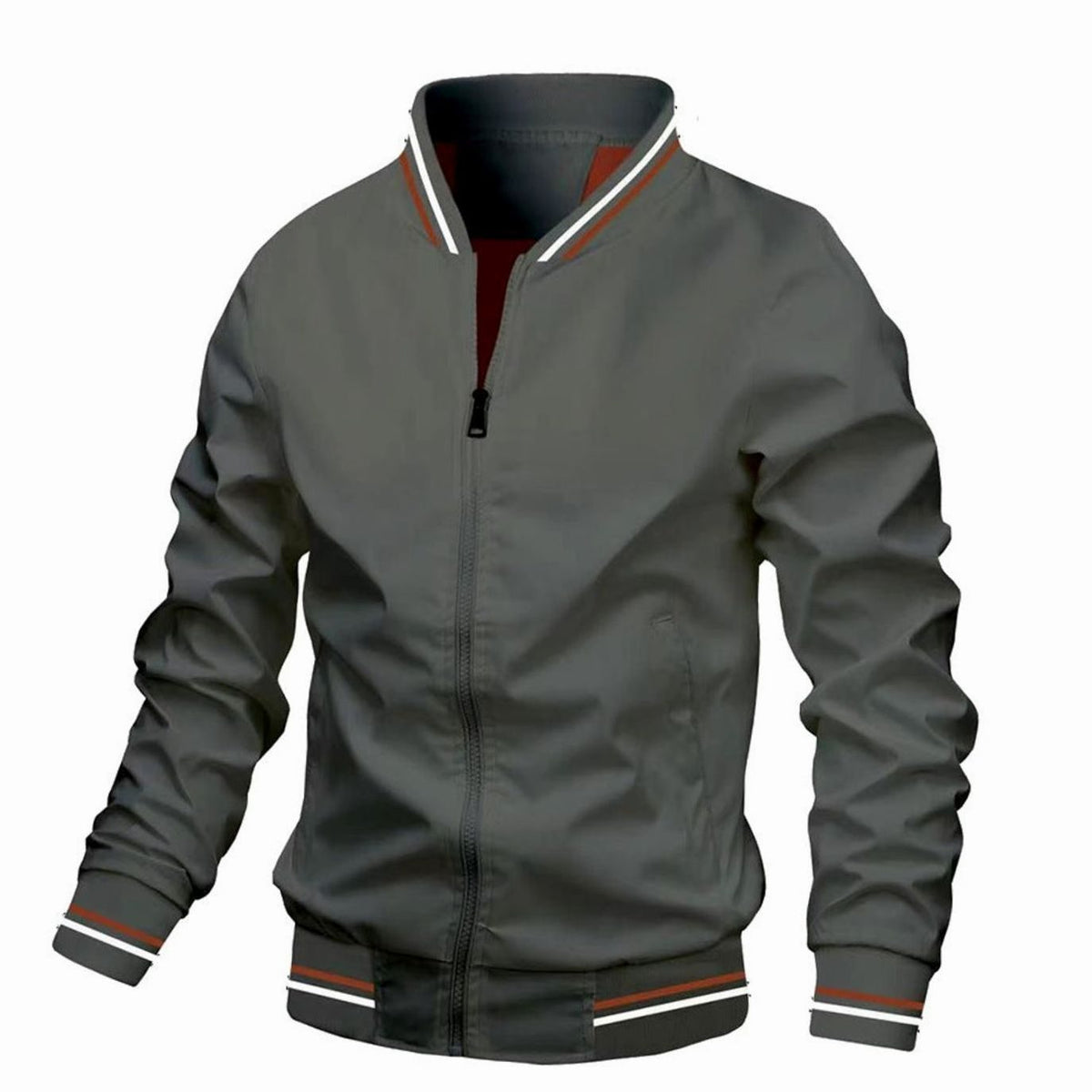 Men's Zip-Up Varsity Bomber Jacket Ribbed Collar - Gray