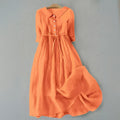 Midi Shirt Dress 3/4 Sleeve Tie Waist - Orange