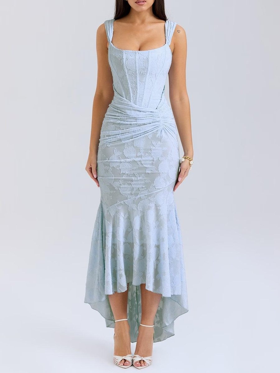 Mother of the Bride Dress Corset Lace Mermaid Midi Gown - Blue