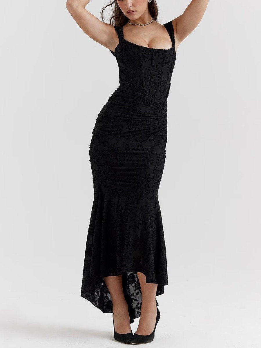Mother of the Bride Dress Corset Lace Mermaid Midi Gown - Black