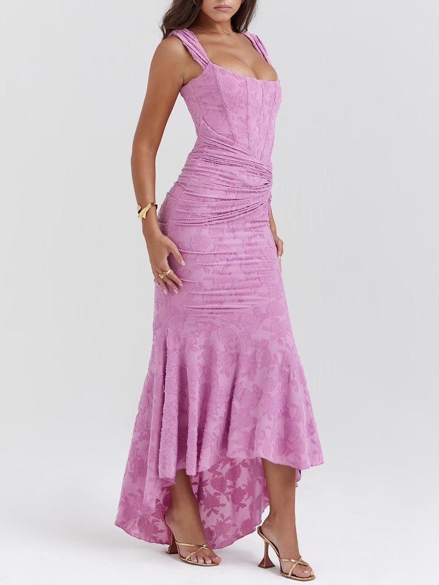 Mother of the Bride Dress Corset Lace Mermaid Midi Gown - Purple-1