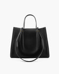 Vegan Leather Contrast-Stitch Structured Tote Bag - Black
