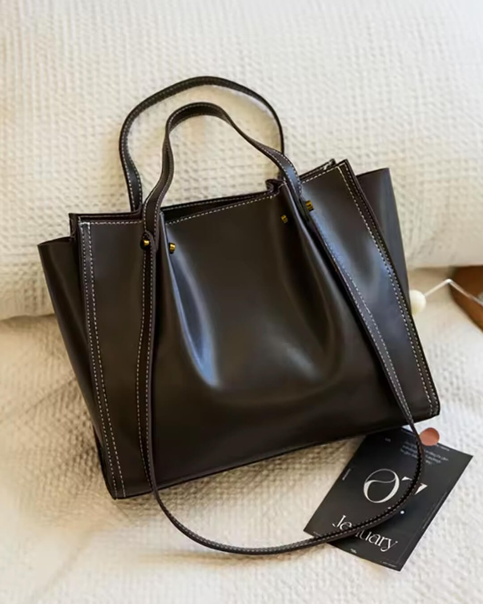 Vegan Leather Contrast-Stitch Structured Tote Bag
