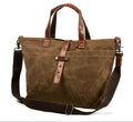 Waxed Canvas Tote Bag Leather-Trim Waterproof Crossbody Shoulder Bag - Tabakblatt