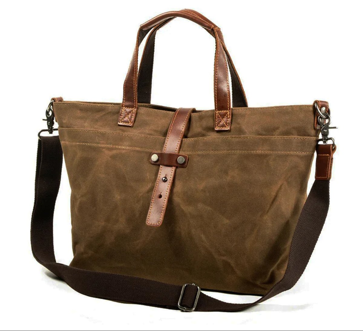 Waxed Canvas Tote Bag Leather-Trim Waterproof Crossbody Shoulder Bag - Tabakblatt