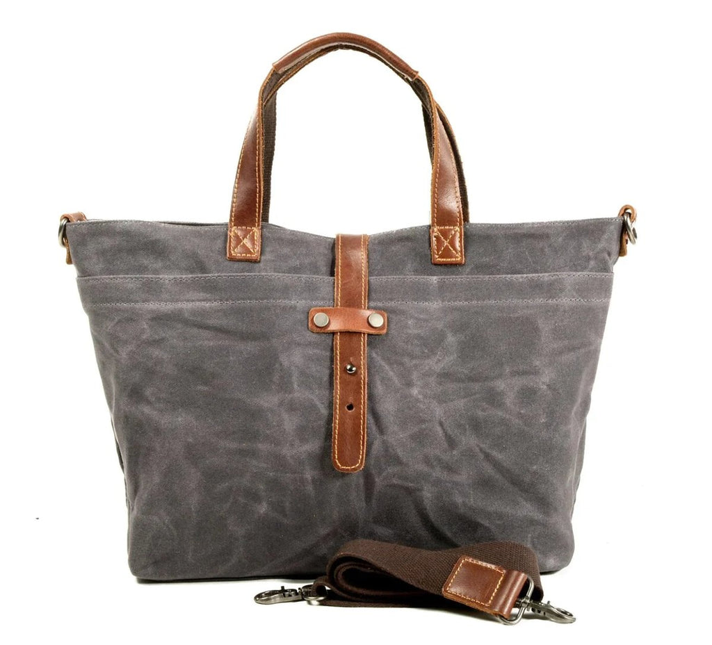 Waxed Canvas Tote Bag Leather-Trim Waterproof Crossbody Shoulder Bag