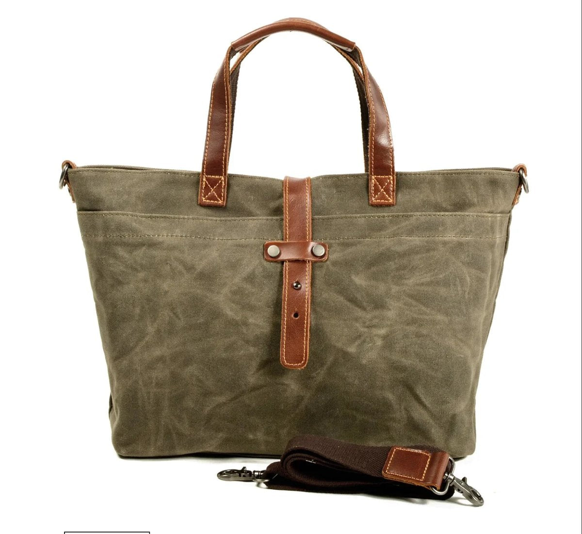 Waxed Canvas Tote Bag Leather-Trim Waterproof Crossbody Shoulder Bag - Salbeiholz