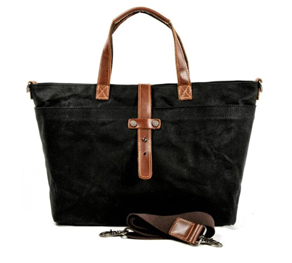 Waxed Canvas Tote Bag Leather-Trim Waterproof Crossbody Shoulder Bag - Steinkohlebergwerk