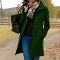 Women Coat Mid-Length Single-Breasted Button-Front Wool-Blend - Dark Green