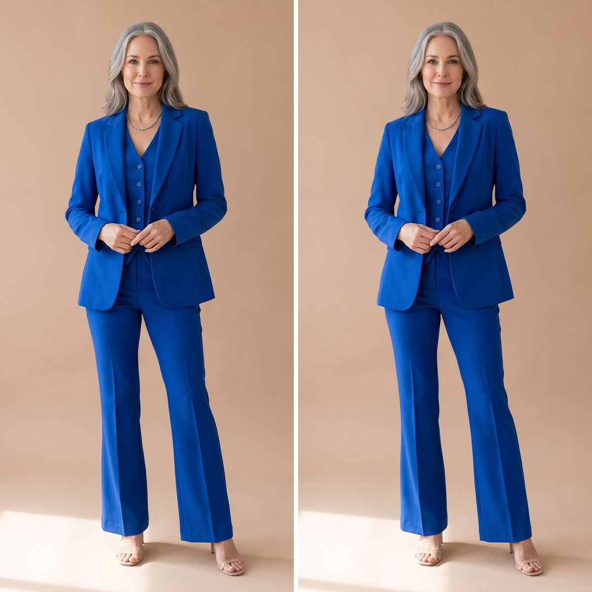 Women's 3 Piece Matching Set Tailored Blazer Vest Pants - Electric Blue