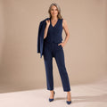 Women's 3 Piece Matching Set Tailored Blazer Vest Pants - Navy Blue