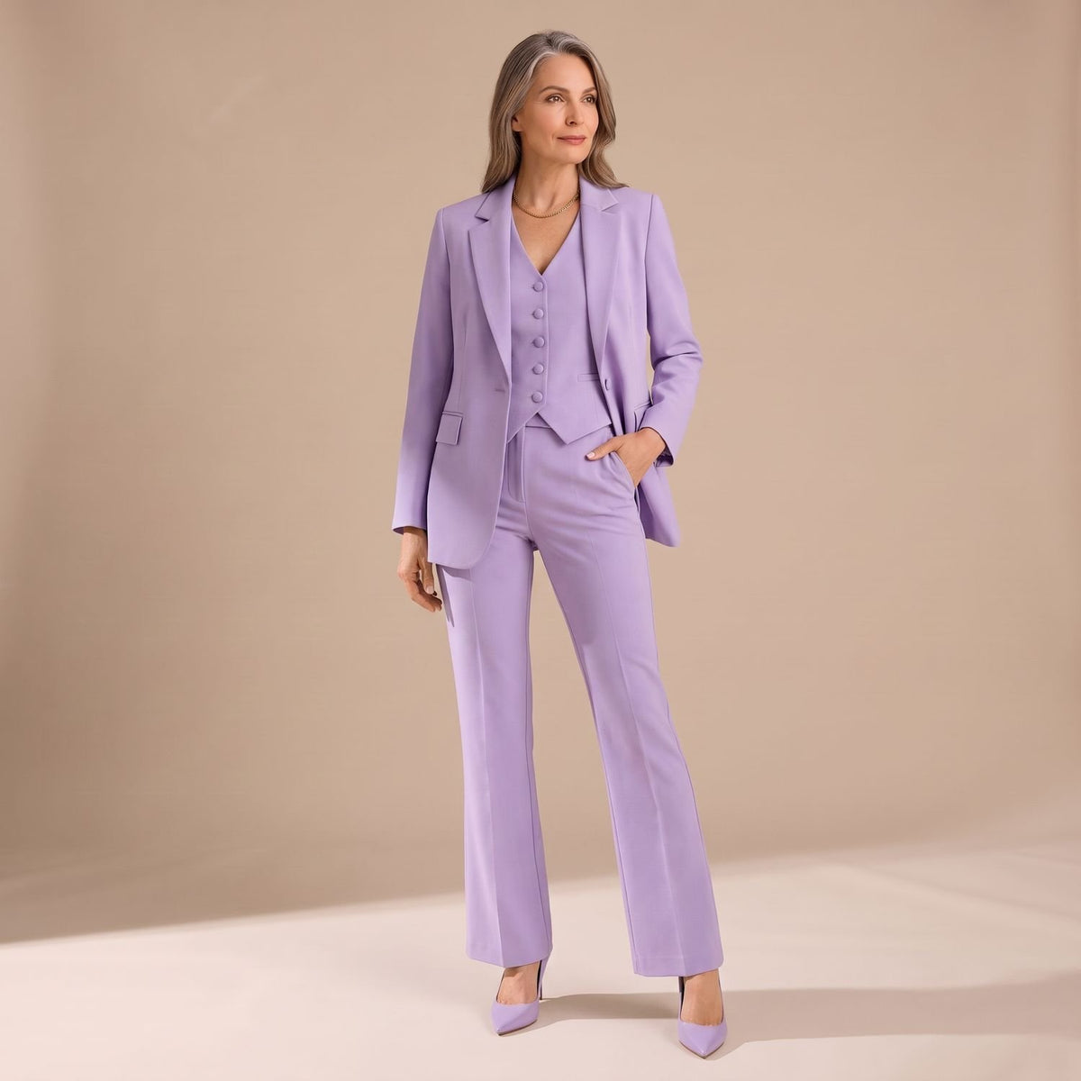 Women's 3 Piece Matching Set Tailored Blazer Vest Pants - Dark Teal