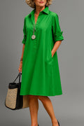 Women's A-Line Collared Midi Cocktail Dress Pockets - Green