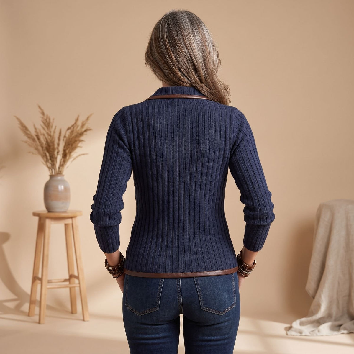 Women's Asymmetric Contrast Trim Button-Front Knit Jacket