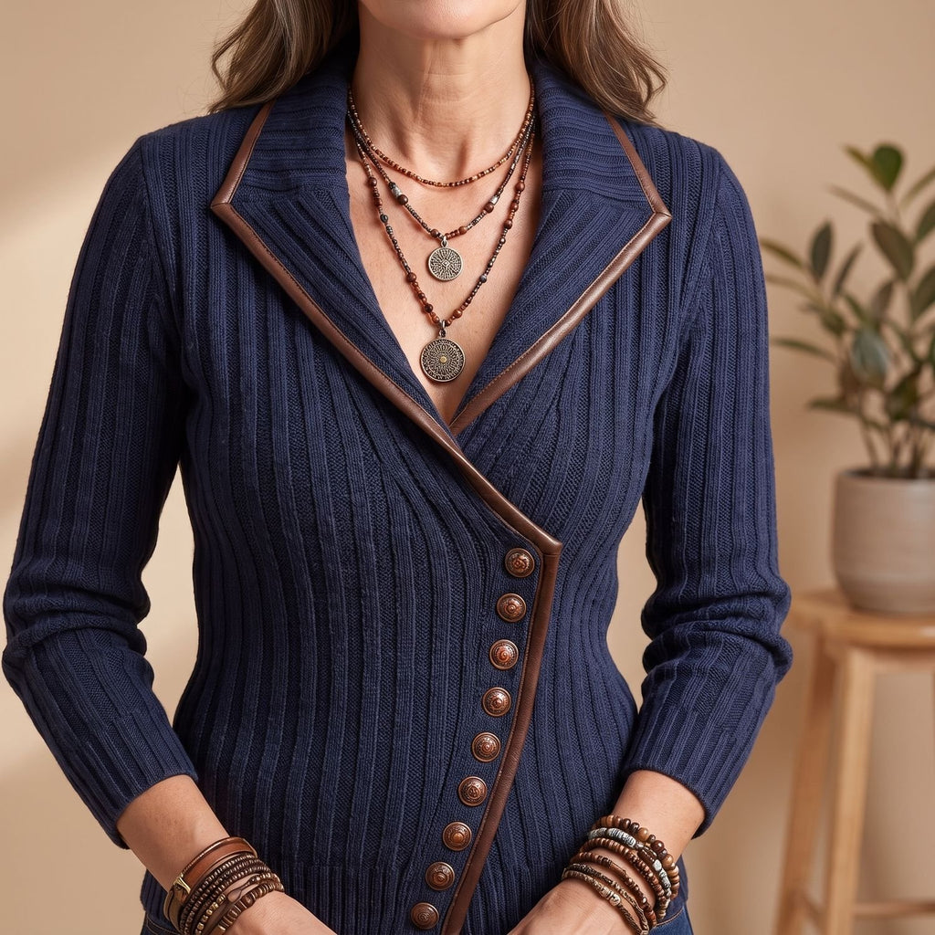 Women's Asymmetric Contrast Trim Button-Front Knit Jacket