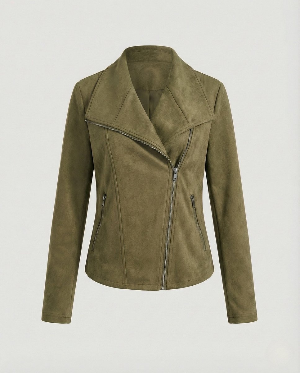 Women's Asymmetric-Zip Tailored Faux Suede Biker Leather Jacket