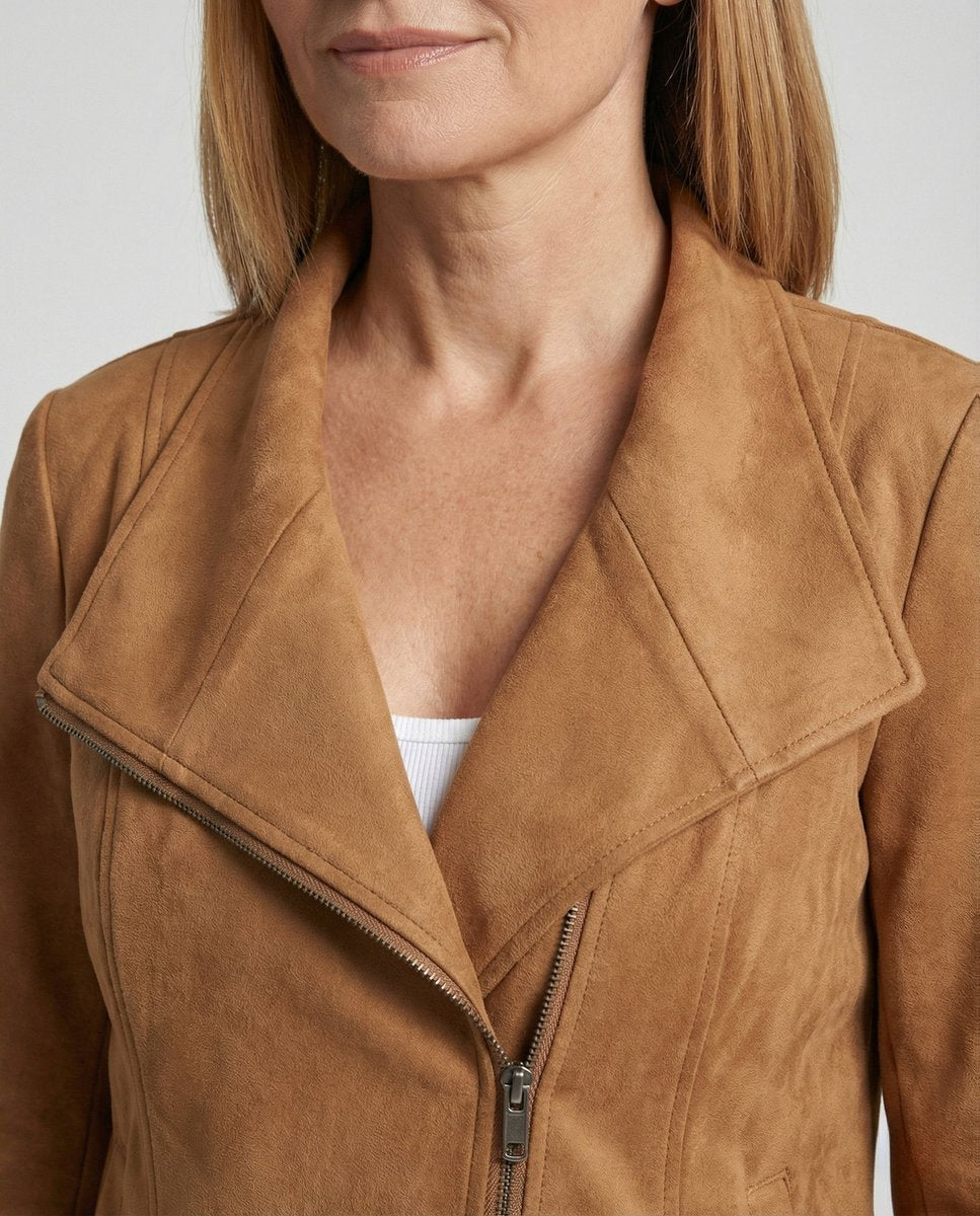 Women's Asymmetric-Zip Tailored Faux Suede Biker Leather Jacket
