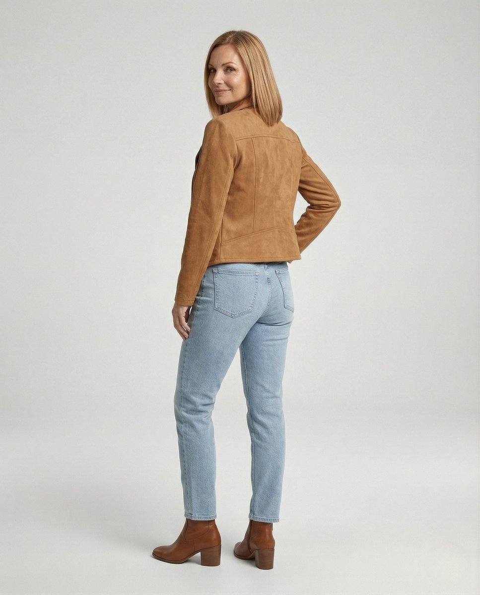 Women's Asymmetric-Zip Tailored Faux Suede Biker Leather Jacket