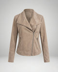 Women's Asymmetric-Zip Tailored Faux Suede Biker Leather Jacket - Apricot