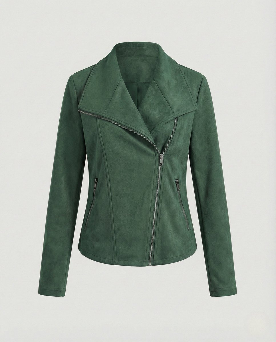 Women's Asymmetric-Zip Tailored Faux Suede Biker Leather Jacket