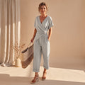 Women's Aurelia Crossover V-Neck Cropped Jumpsuit Two-Piece Set - Light Beige