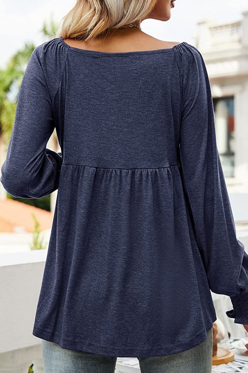 Women's Babydoll V-Neck Long Sleeve Smocked Cuff Tunic